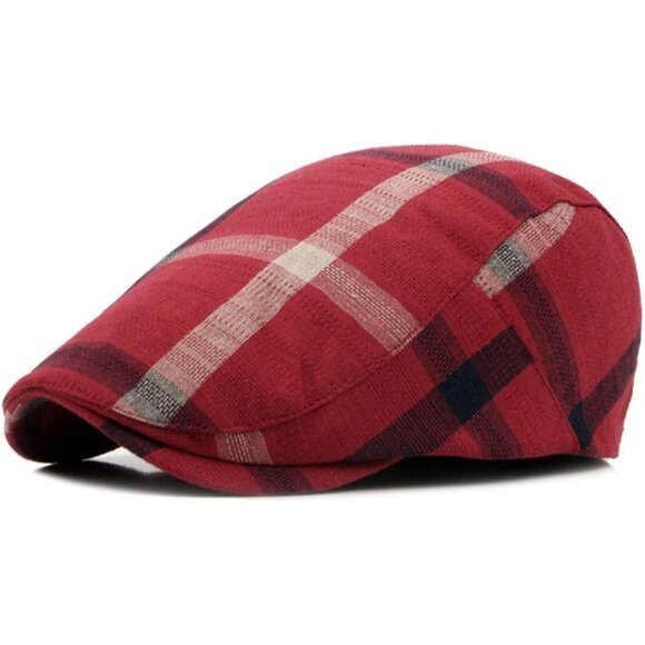 Men's 446red Cotton blend Adjustable Colorful Striped Plaid Ivy Cap - Picture 1 of 4